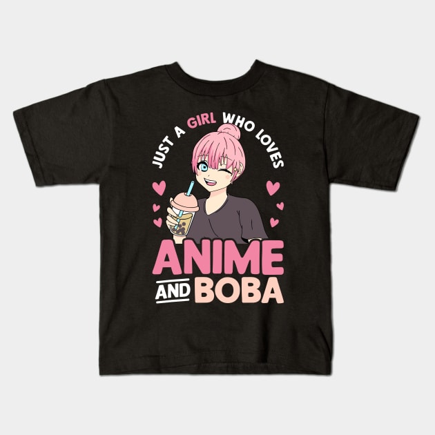 Just A Girl Who Loves Anime And Boba Tea Lover Girls Teen Kids T-Shirt by Tee-Riss